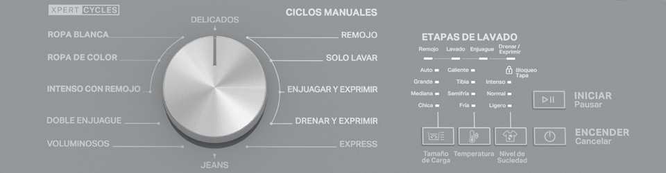 Lavadora Whirlpool 8MWTWCO31WJM Con mayor poder de limpieza. Detalle del panel de control.