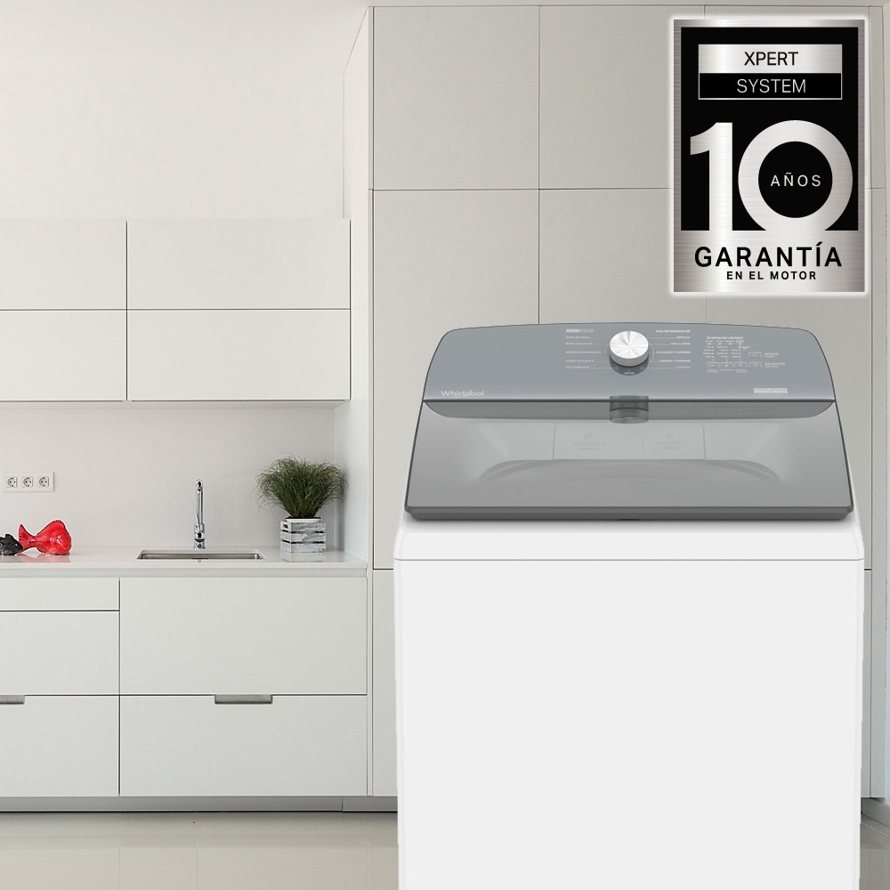 Lavadora Whirlpool 8MWTWCO31WJM vista frontal con capacidad de 22 Kilogramos.