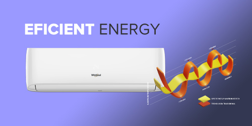 aire acondicionado Whirlpool 883049636405 Eficiencia energética con funcionamiento en baja potencia para ahorro de consumo.