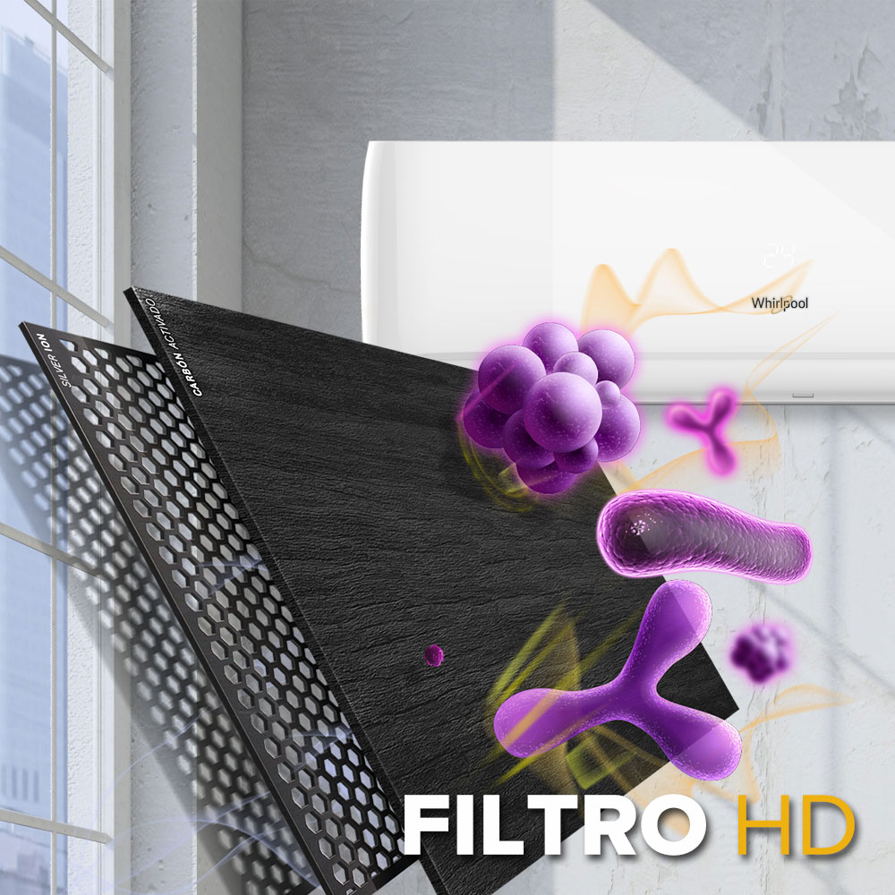 aire acondicionado Whirlpool con capacidad de 11.000 BTU Inverter.
