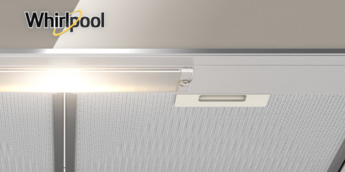Campana Whirlpool 7501545624629 con excelentes sistemas de filtración con maya lavable altamente resistente en acero inoxidable y doble filtro anti-grasa.