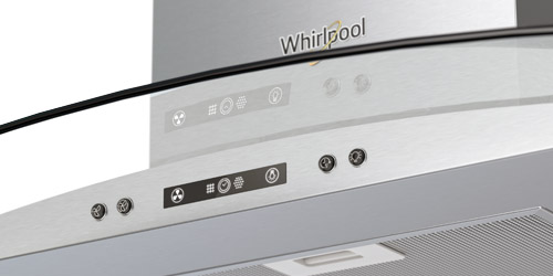Campana Whirlpool 7501545629648 Capacidad de extracción de 617 m3/h y tres velocidades. Campana de extracción de pared con vidrio curvo.