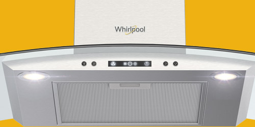 Campana Whirlpool 7501545629648 con excelentes sistemas de filtración con maya lavable altamente resistente en acero inoxidable y doble filtro anti-grasa.