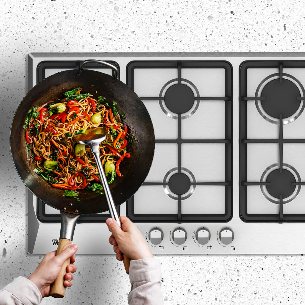 Cubiertas Whirlpool 7501545617409 con capacidad para 5 puestos en acero inoxidable. Unaa hornilla adaptable al Wok para preparaciones más profesionales.